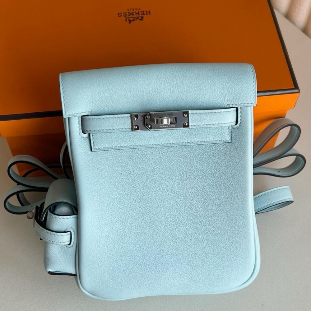 High Quality Replica Hermes Kelly Jump Backpack in Blue Brume Swift Calfskin $ 529 USD